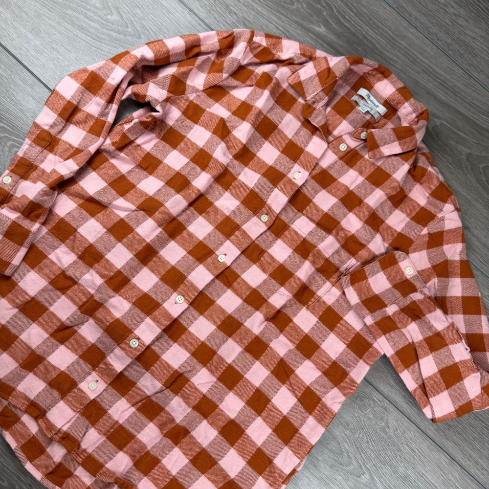 Madewell Womens Oversized Flannel Shirt Buffalo Check Pink Orange XS